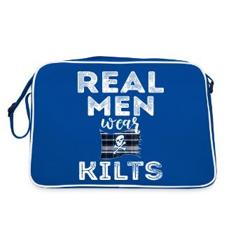 Kilt Männer Spruch Schottenrock - Retro Tasche - Blau/Weiß - Hinten