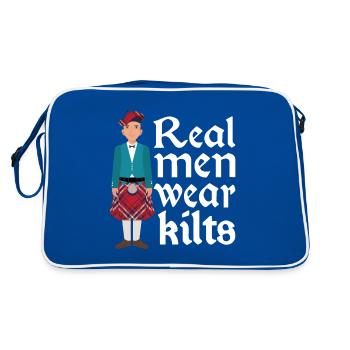 Kilt Männer Spruch Schottenrock - Retro Tasche - Blau/Weiß - Hinten
