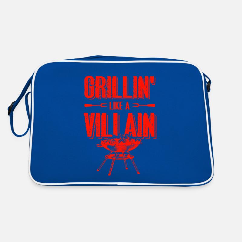 grillen lustiger spruch - Retro Tasche - Blau/Weiß