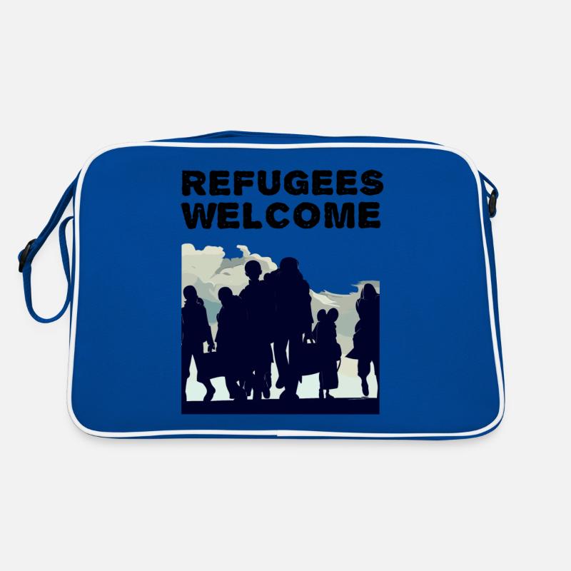 Willkommen Flüchtlinge - Retro Tasche - Blau/Weiß