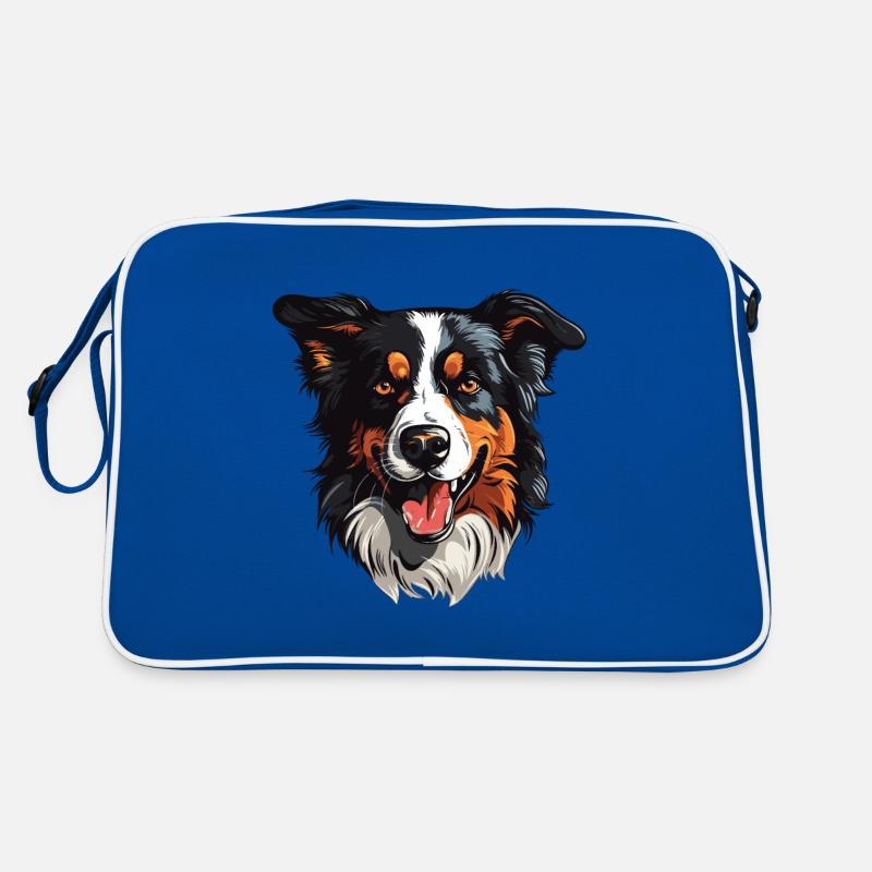 Border Collie Hund Kopf Retro Tasche