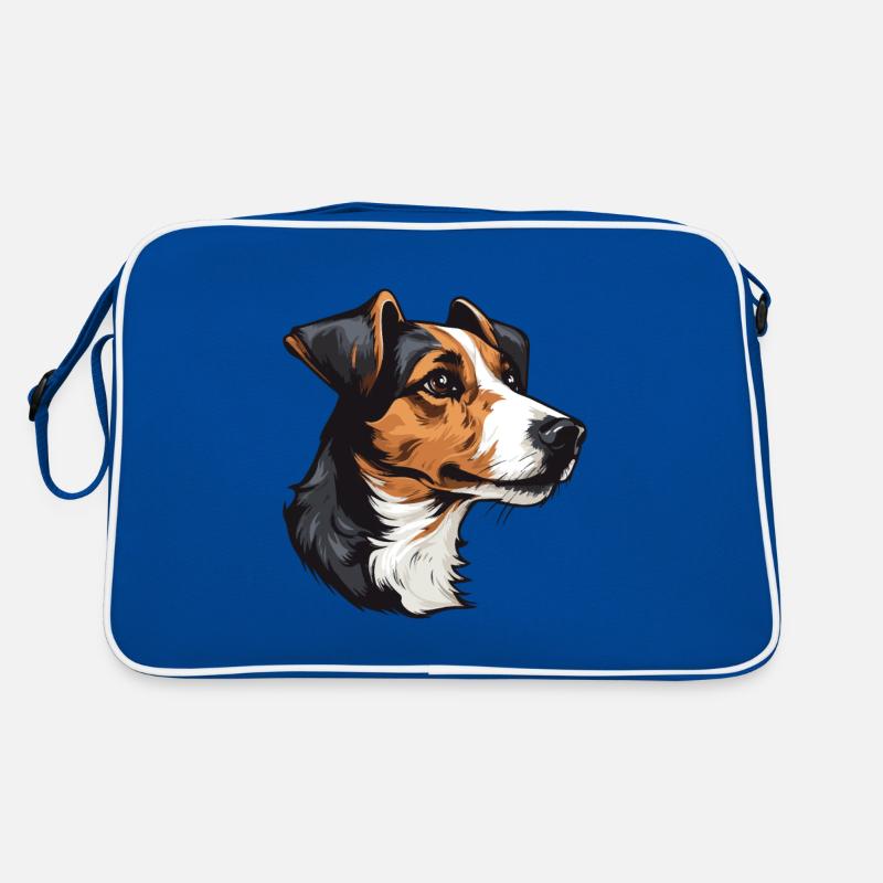 Jack Russel Terrier Hund Kopf - Retro Tasche - Blau/Weiß
