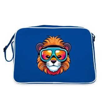 Ski Löwe Snowboarder Comic - Retro Tasche - Blau/Weiß - Hinten