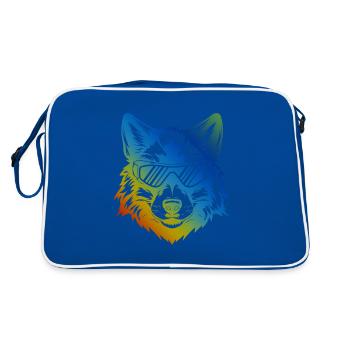 Ski Wolf Snowboarder Bunt - Retro Tasche - Blau/Weiß - Hinten