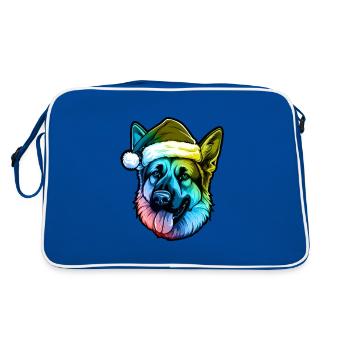 German Shepherd Dog Head Christmas Portrait Colorful - Retro Bag - blue/white - Back