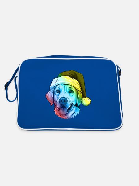 Labrador Hund Kopf Weihnachten Portät Bunt - Retro Tasche - Blau/Weiß - Hinten