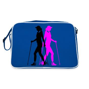 Nordic Walking Woman Silhouette - Retro Bag - blue/white - Back