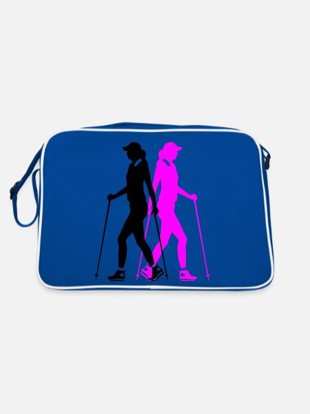 Nordic Walking Woman Silhouette - Retro Bag - blue/white - Back