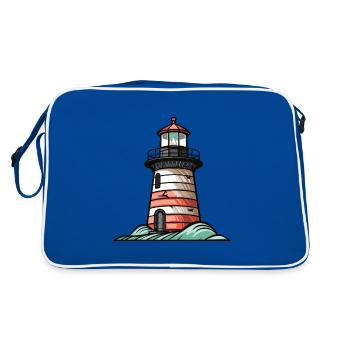Leuchtturm Küste Symbol - Retro Tasche - Blau/Weiß - Hinten