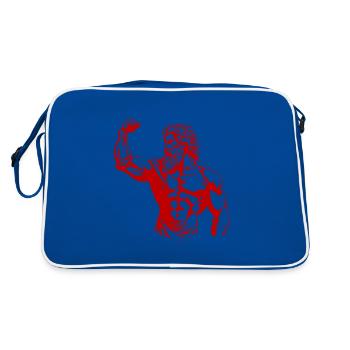 Griechischer Kämpfer Antike Statue - Retro Tasche - Blau/Weiß - Hinten