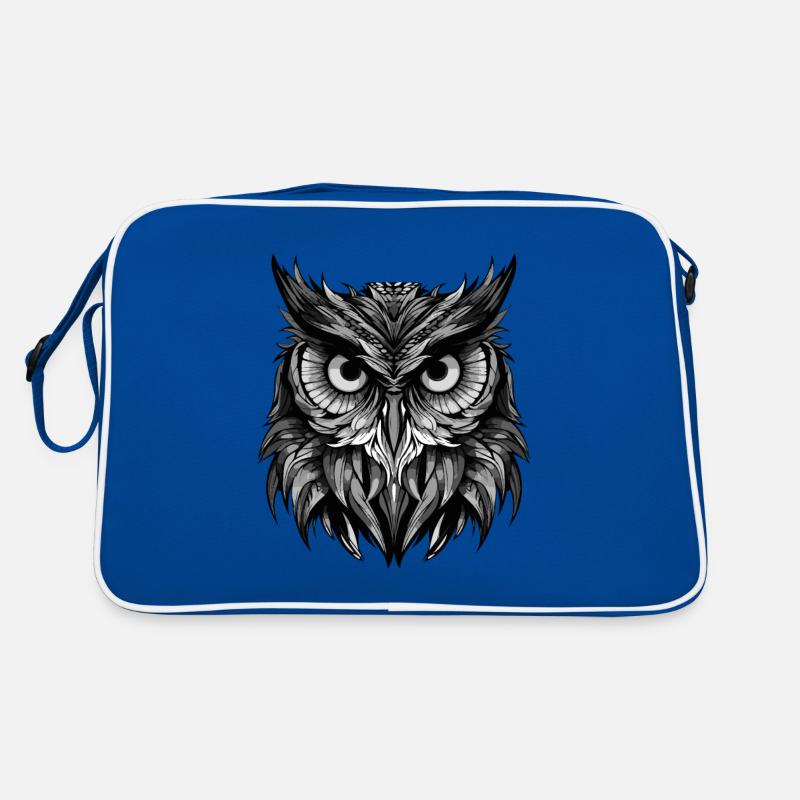 Tête d’animal de hibou - Sac Retro - bleu/blanc