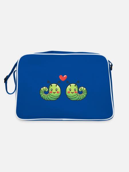 Wurm Paar Verliebt Tier Valentinstag - Retro Tasche - Blau/Weiß - Hinten