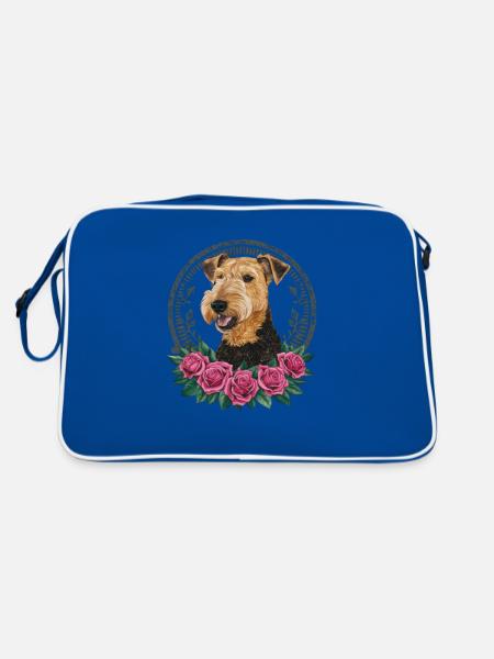 Airedale Terrier - Retro Tasche - Blau/Weiß - Hinten