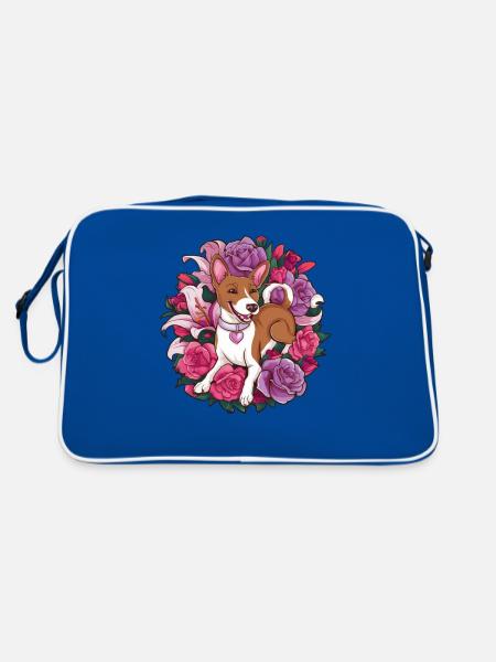 Chien Basenji avec des roses et des lys pour les fans de chiens - Sac Retro - bleu/blanc - Dos