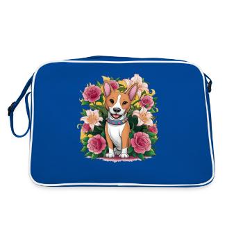 Chien Basenji avec des roses et des lys pour les fans de chiens - Sac Retro - bleu/blanc - Dos