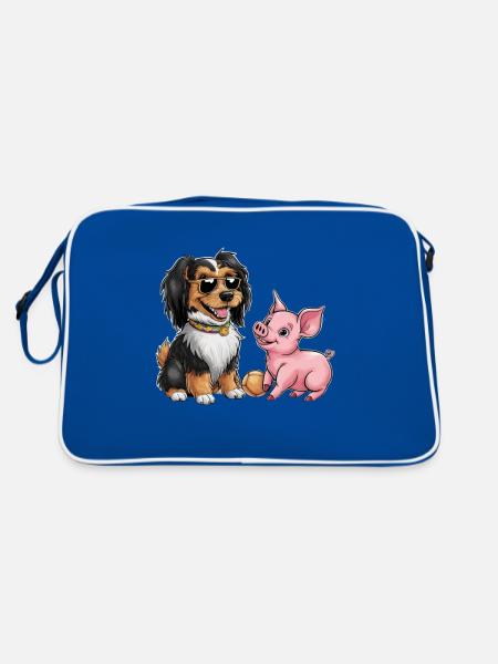 Havanese dog playing with piggy for kids - Retro Bag - blue/white - Back