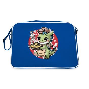 Kawaii Drache mit gefüllten Teigtaschen - Retro Tasche - Blau/Weiß - Hinten