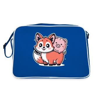 Kawaii Fuchs im Cartoon Stil mit Sparschwein - Retro Tasche - Blau/Weiß - Hinten