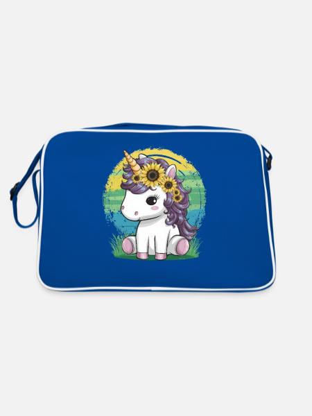 Licorne kawaii aux tournesols - Sac Retro - bleu/blanc - Dos