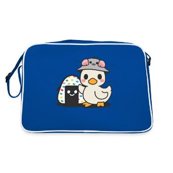 Kawaii duckling in cartoon style with big onigiri - Retro Bag - blue/white - Back