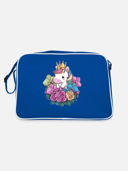 Kawaii Unicorn with Roses and Orchids - Retro Bag - blue/white - Back