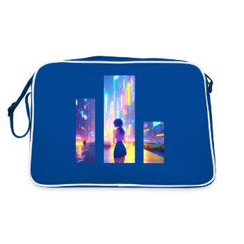 Mädchen in der Stadt - Retro Tasche - Blau/Weiß - Hinten