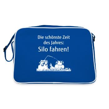 Silo fahren Mais häckseln Maishäcksler Geschenk - Retro Tasche - Blau/Weiß - Hinten