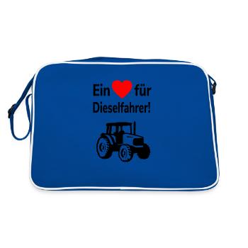 Ein Herz für Dieselfahrer Diesel-Fahrer Traktor - Retro Tasche - Blau/Weiß - Hinten