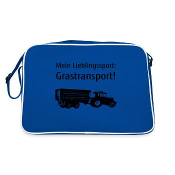 Gras häckseln Silo fahren Landwirt Grastransport - Retro Tasche - Blau/Weiß - Hinten