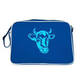 Kuh Kuhkopf Landwirt Kühe Rind Rinderzucht - Retro Tasche - Blau/Weiß - Hinten