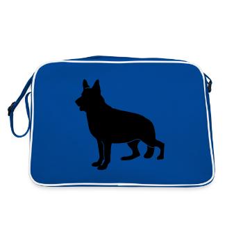 German Schaeferhund silhouette - Retro Bag - blue/white - Back