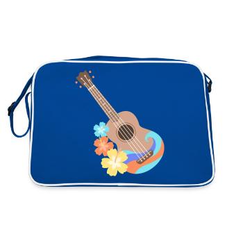 Brown wave pattern ukulele with Hibiscus flowers - Retro Bag - blue/white - Back
