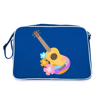 Colorful Ukulele Wave Pattern with Hibiscus Flowers - Retro Bag - blue/white - Back
