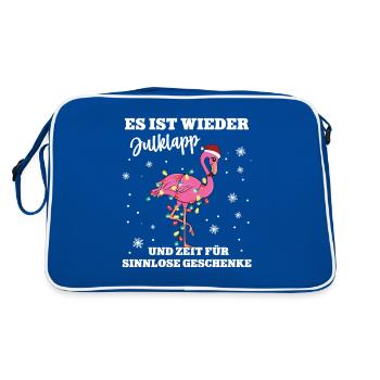 Julklapp Weihnachtsfeier Schrott Wichteln Flamingo - Retro Tasche - Blau/Weiß - Hinten