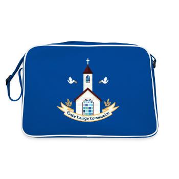 Erste Heilige Kommunion Kind Erstkommunion Kirche - Retro Tasche - Blau/Weiß - Hinten