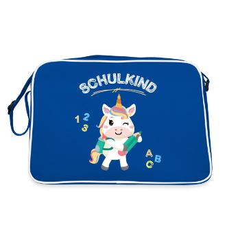 Schulkind Schule Schüler Schülerin Berufsschule - Retro Tasche - Blau/Weiß - Hinten