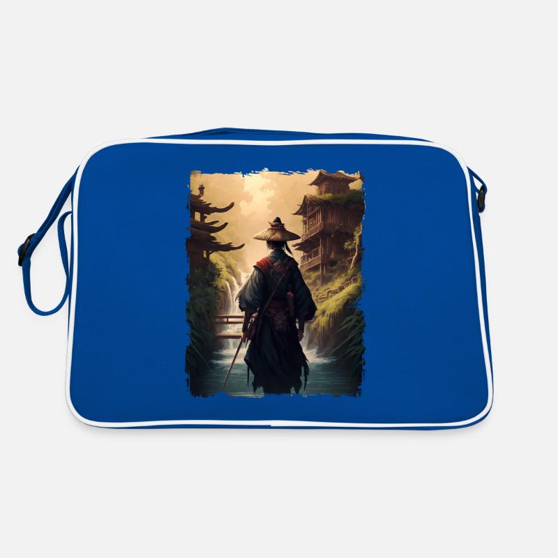 Samurai Japanischer Tempel Wasserfall Retro Tasche