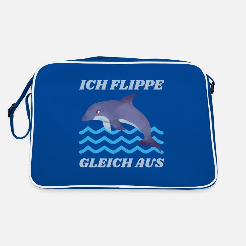ICH FLIPPE GLEICH AUS DELFIN SPRUCH LUSTIG - Retro Tasche - Blau/Weiß