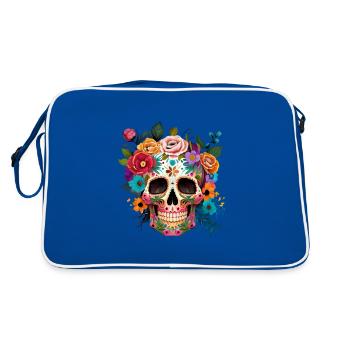 Crâne avec des fleurs - Sac Retro - bleu/blanc - Dos