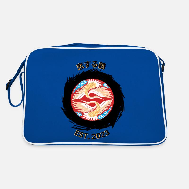 Cranes in Love - Retro Tasche - Blau/Weiß
