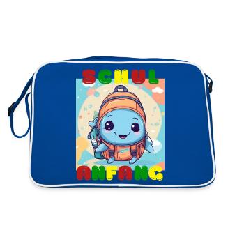 Schulanfang - süßer Babyfisch - Wal im Rucksack - Retro Tasche - Blau/Weiß - Hinten