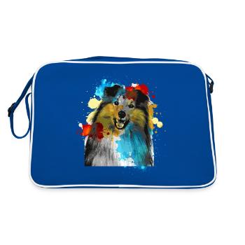 Sheltie Watercolors Colorful - Retro Bag - blue/white - Back