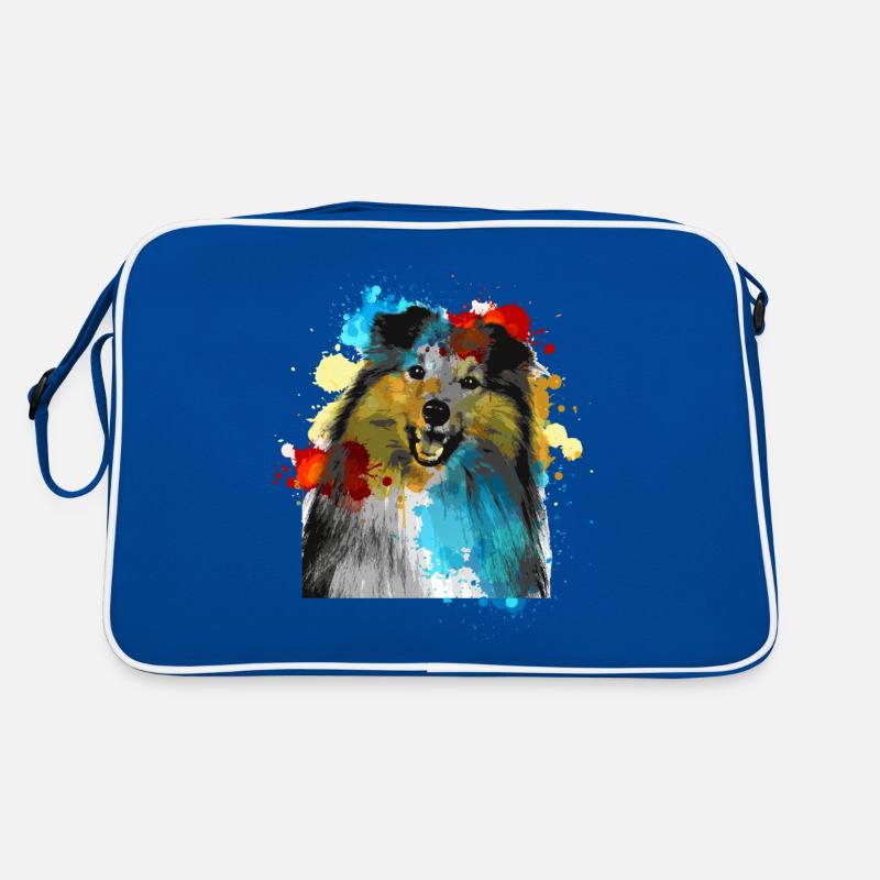 Sheltie Wasserfarben Bunt - Retro Tasche - Blau/Weiß