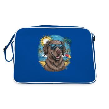 Flat Coated Retriever mit Sonnenbrille - Retro Tasche - Blau/Weiß - Hinten