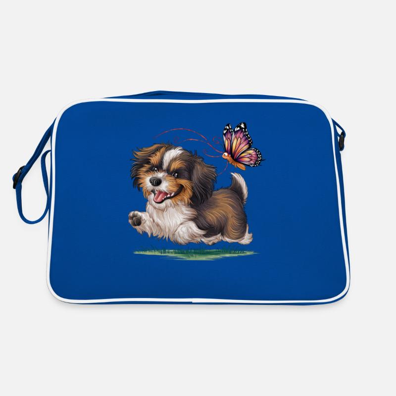 Süßer Cartoon Havanese mit buntem Schmetterling Retro Tasche