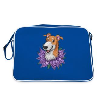 Irischer Wolfshund mit hübschem Flieder - Retro Tasche - Blau/Weiß - Hinten