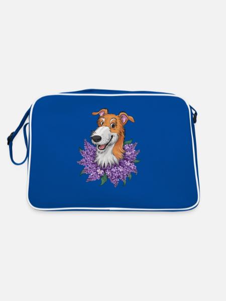 Irischer Wolfshund mit hübschem Flieder - Retro Tasche - Blau/Weiß - Hinten
