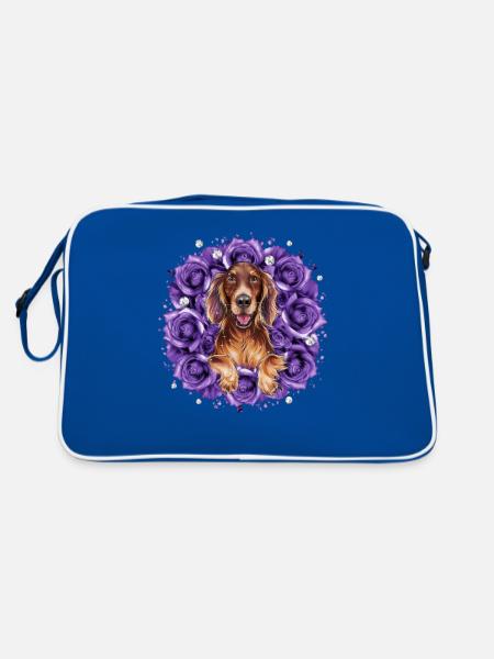 Bande dessinée Setter irlandais avec des roses - Sac Retro - bleu/blanc - Dos