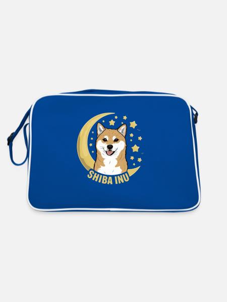 Cool Cartoon Shiba Inu with Moon and Stars - Retro Bag - blue/white - Back