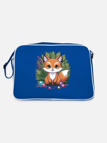 Kawaii Fuchs im Cartoon Stil mit bunten Steinen - Retro Tasche - Blau/Weiß - Hinten